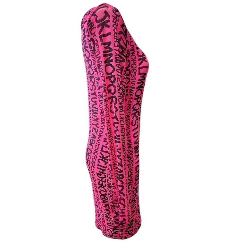 Iris Y2K Mini Bodycon Dress hot pink Gwen Stefani Alphabet All over Print 1X - Picture 5 of 9